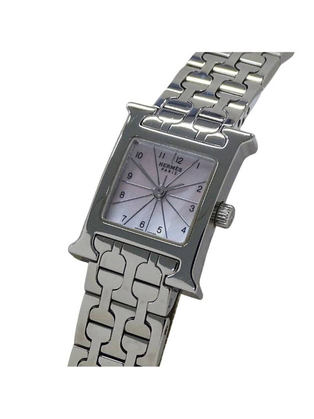 Hermes Watch H Mini Pink Shell Quartz Stainless Steel Silver